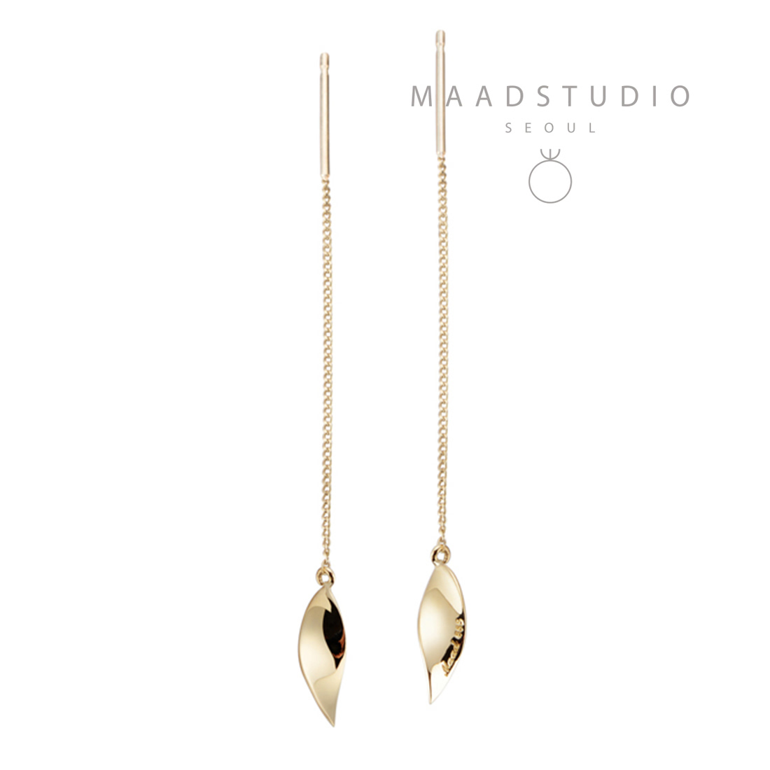 Willow leaf flit chain drop earring 14k gold