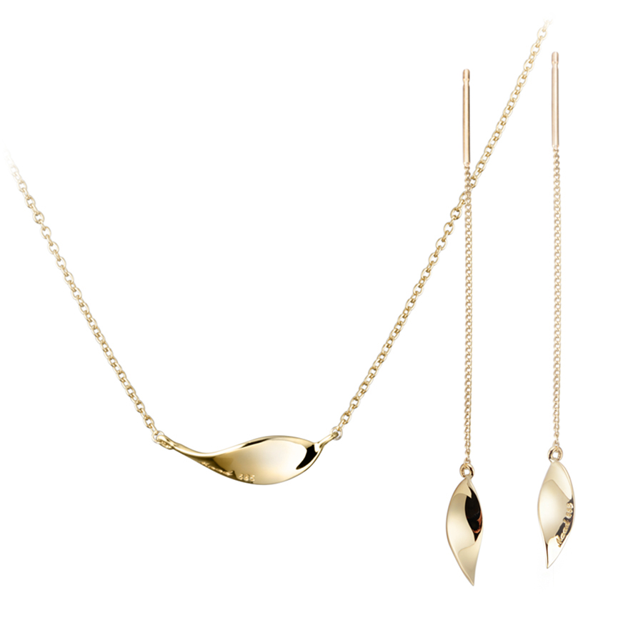 Willow leaf flit pendant & earring Set 14k gold