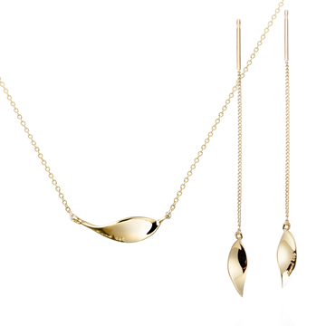 Willow leaf flit pendant & earring Set 14k gold