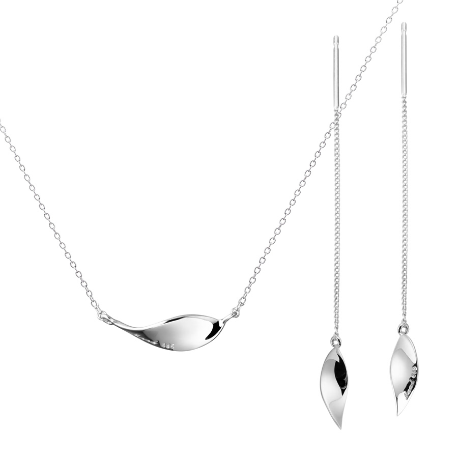 Willow leaf flit pendant & earring Set 14k white gold