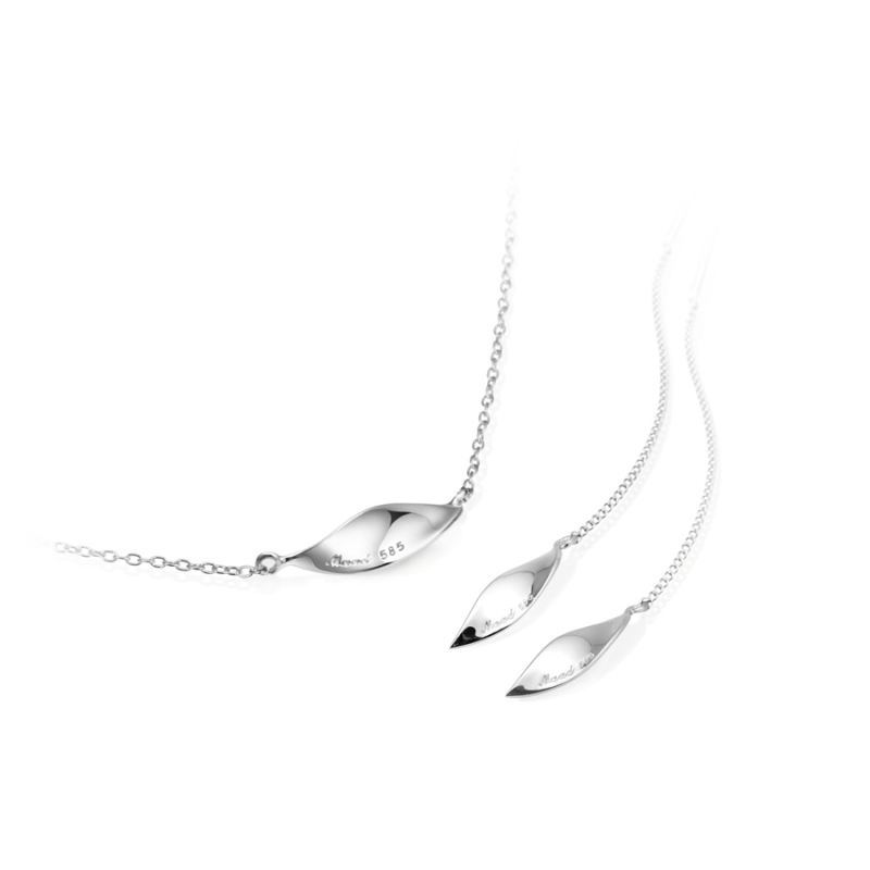 Willow leaf flit pendant & earring Set 14k white gold