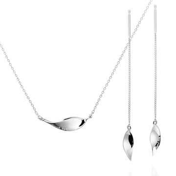 Willow leaf flit pendant & earring Set 14k white gold