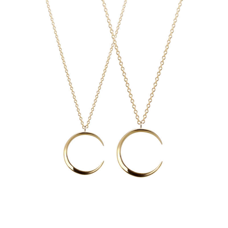 Lunar crescent couple pendant Set (M&S) 14k gold