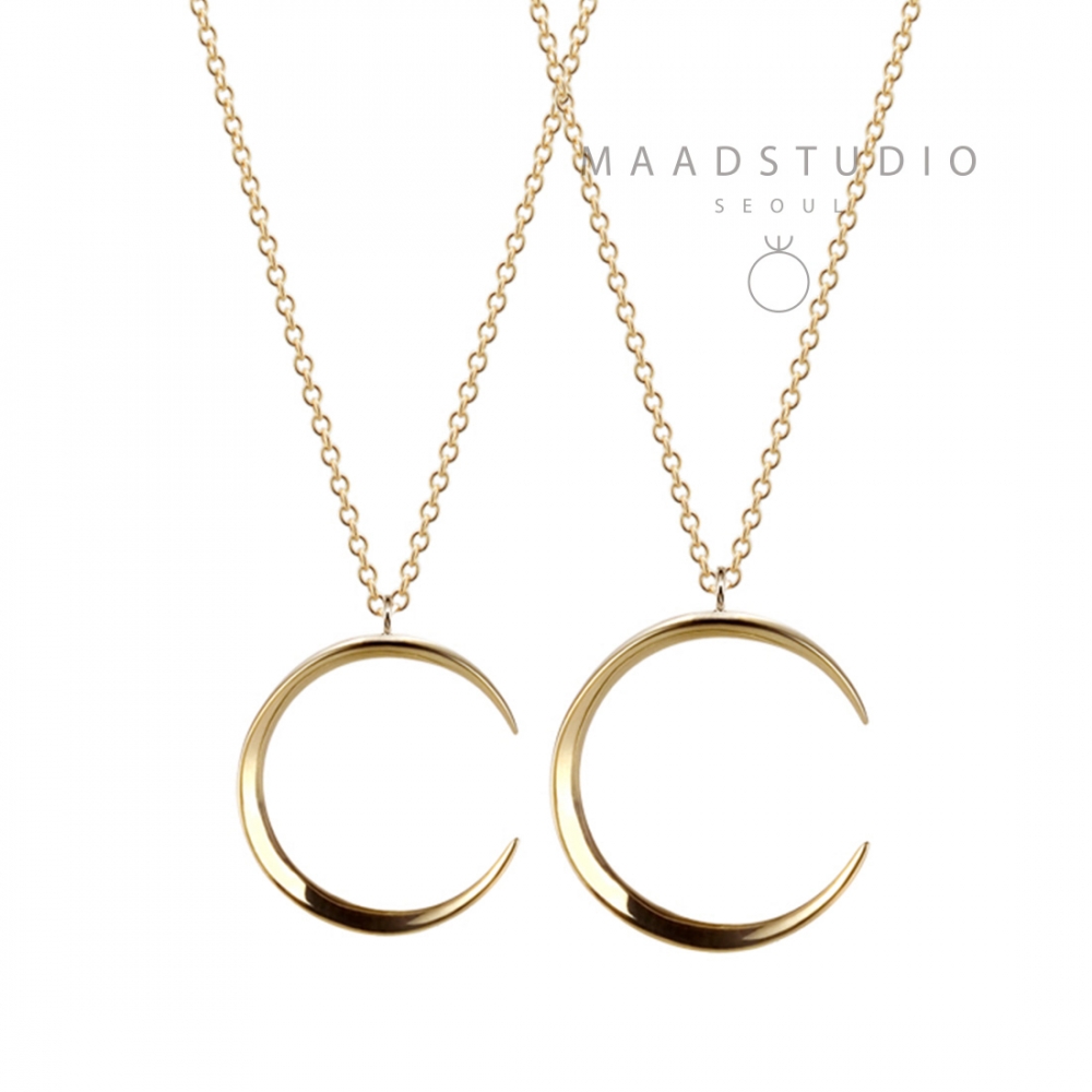 Lunar crescent couple pendant Set (M&S) 14k gold