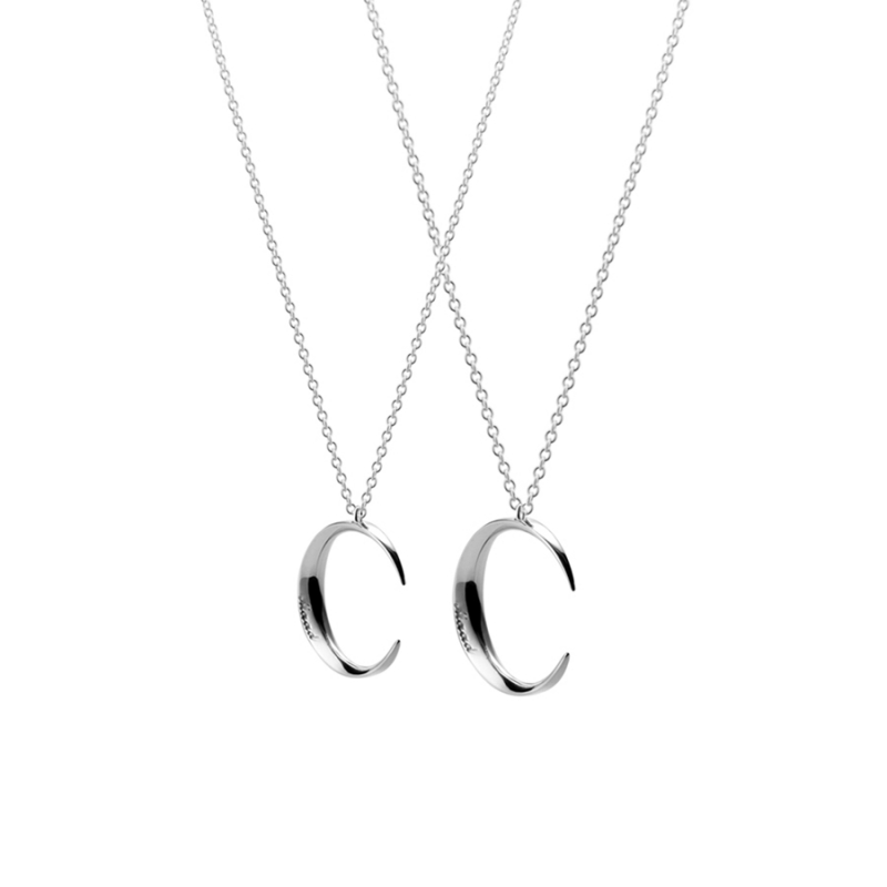 Lunar crescent couple pendant Set (M&S) Sterling silver