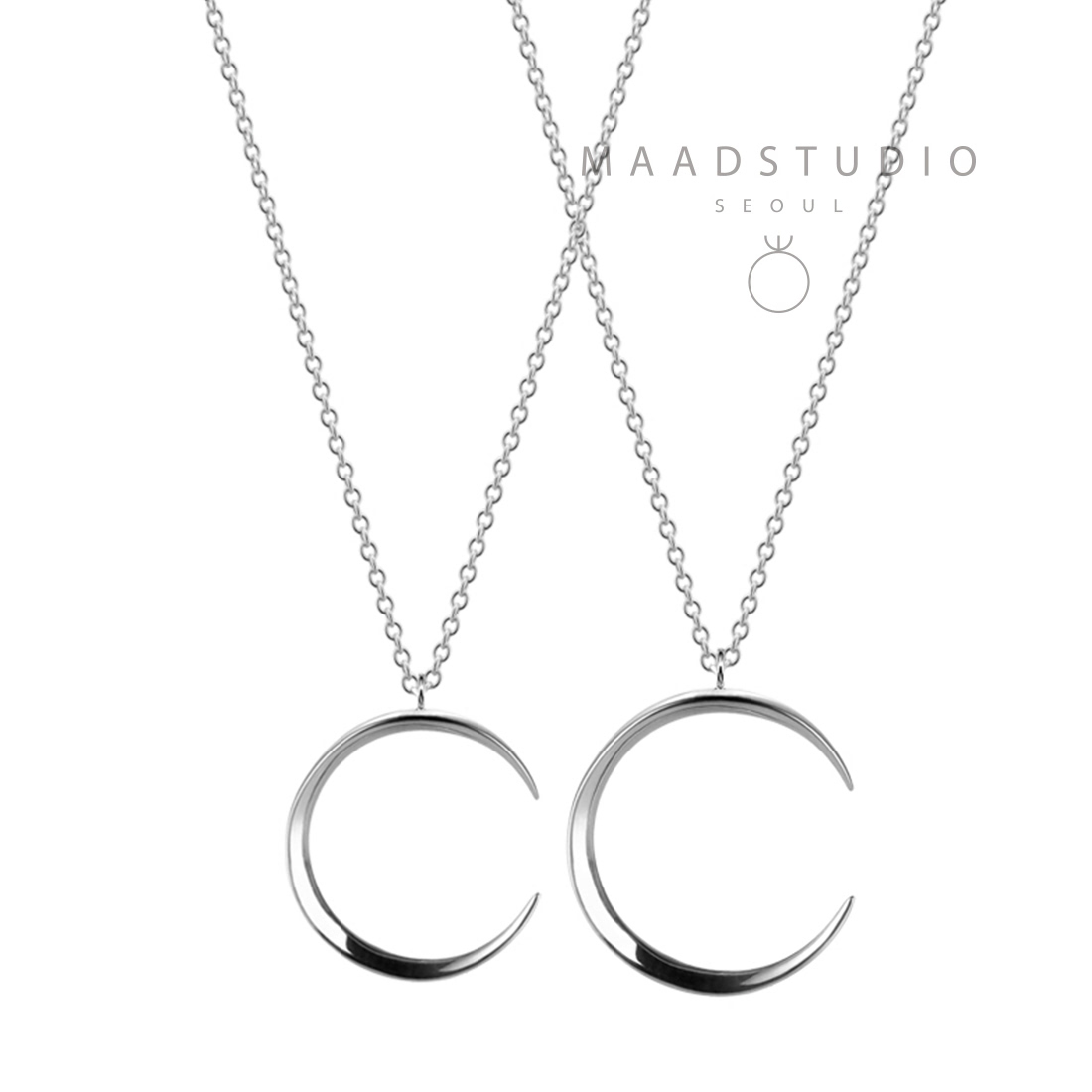 Lunar crescent couple pendant Set (M&S) Sterling silver