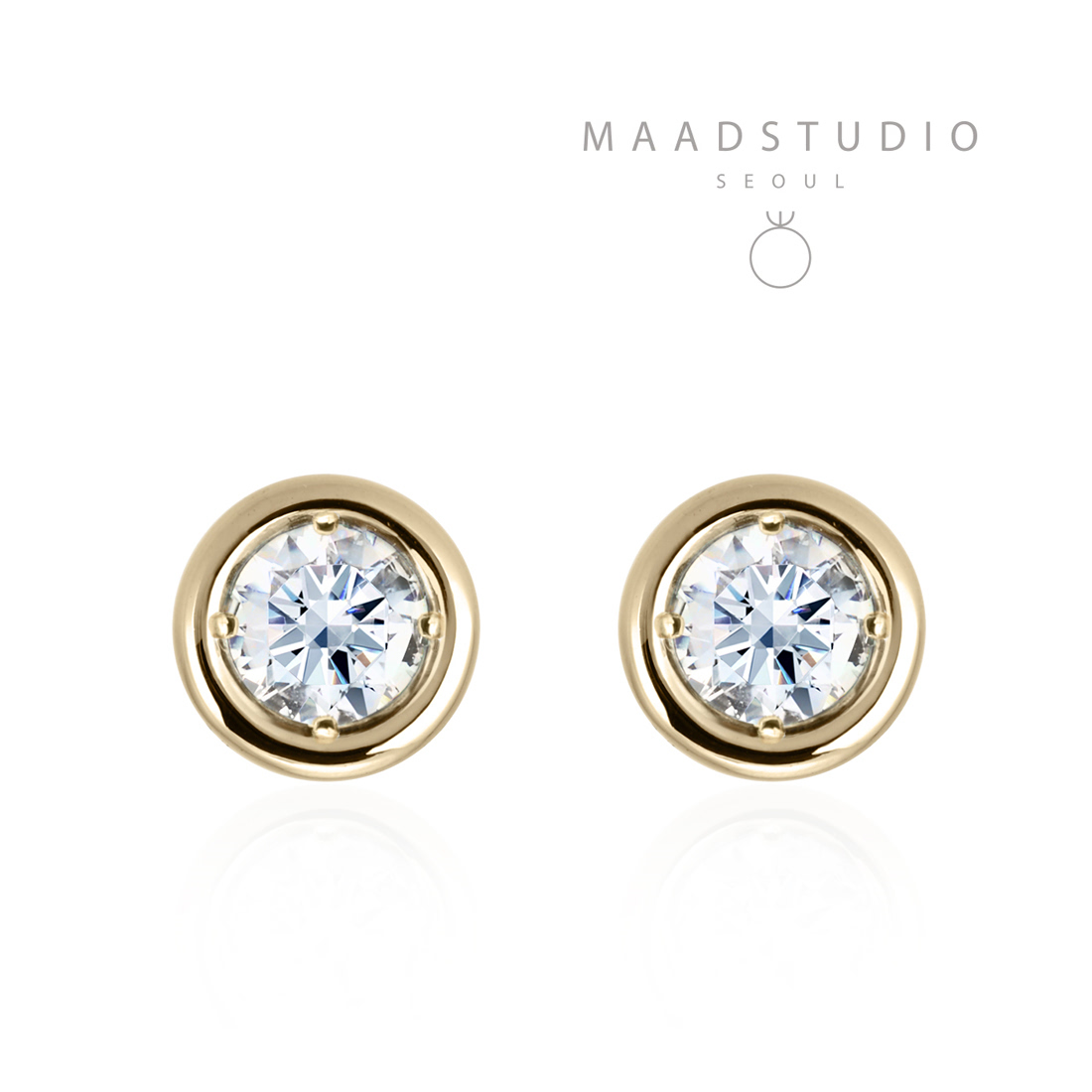 Hemisphere earring 14k gold CZ 0.1ct