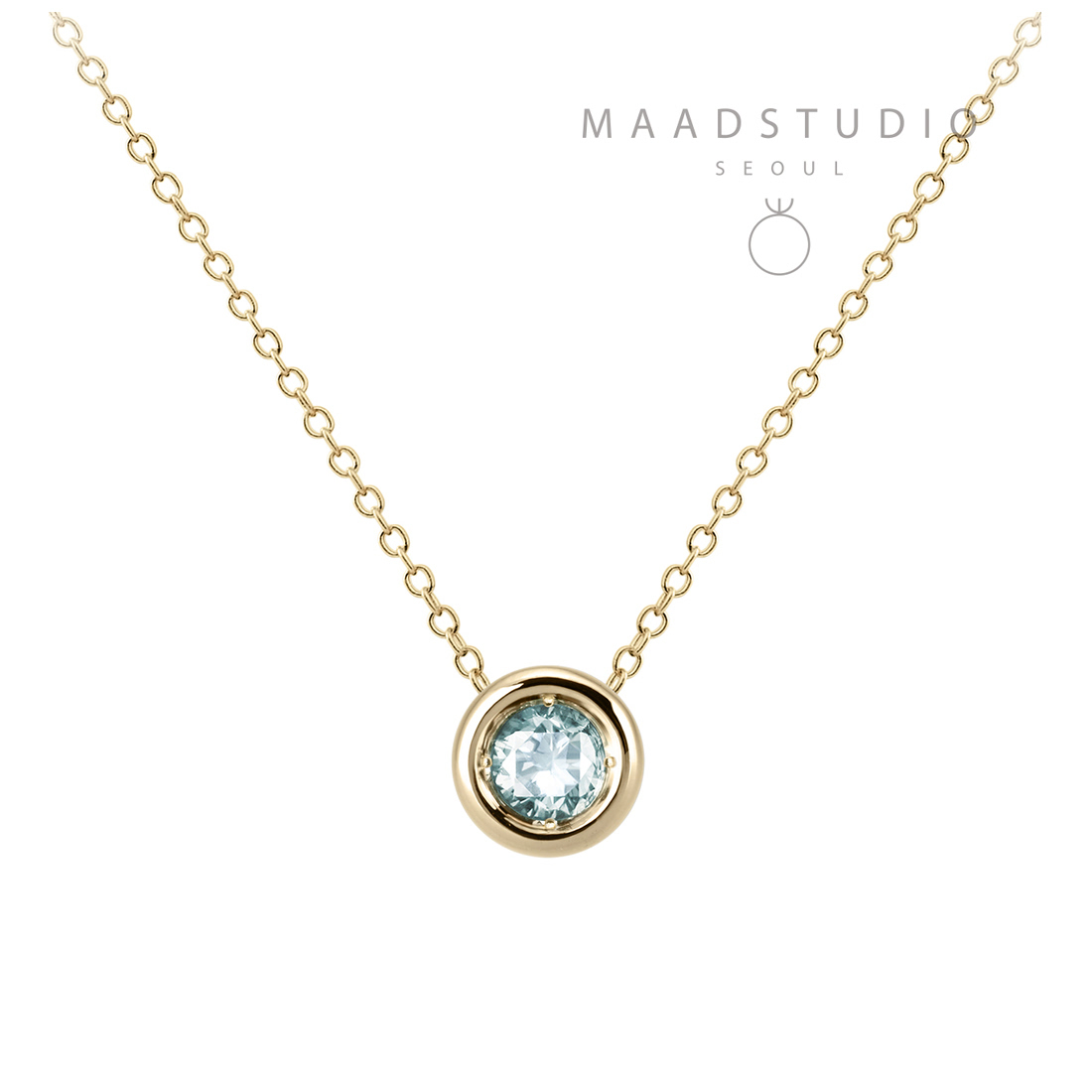 Hemisphere pendant 14k gold aquamarine 0.3ct