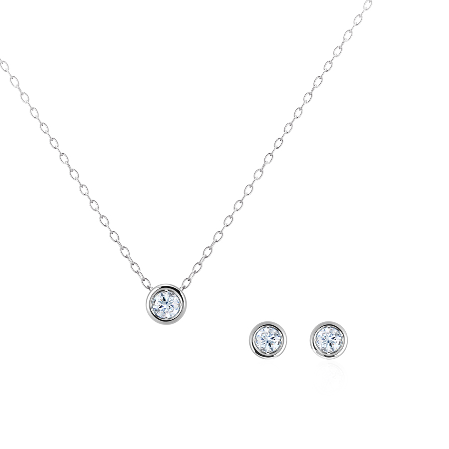 Hemisphere pendant & earring Set 14k White gold CZ 0.1ct