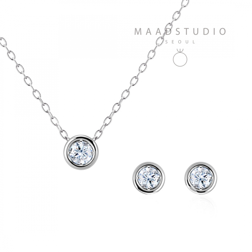 Hemisphere pendant & earring Set 14k White gold CZ 0.1ct