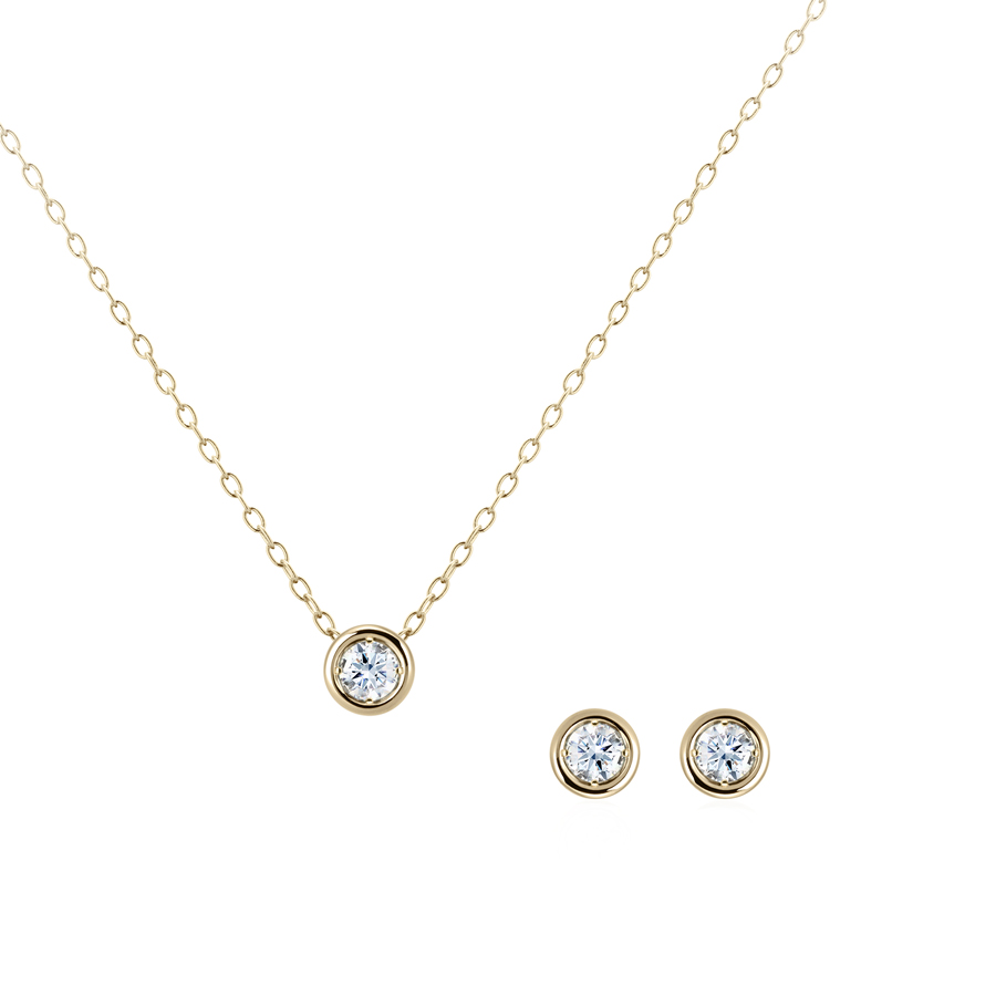 Hemisphere pendant & earring Set 14k gold CZ 0.1ct