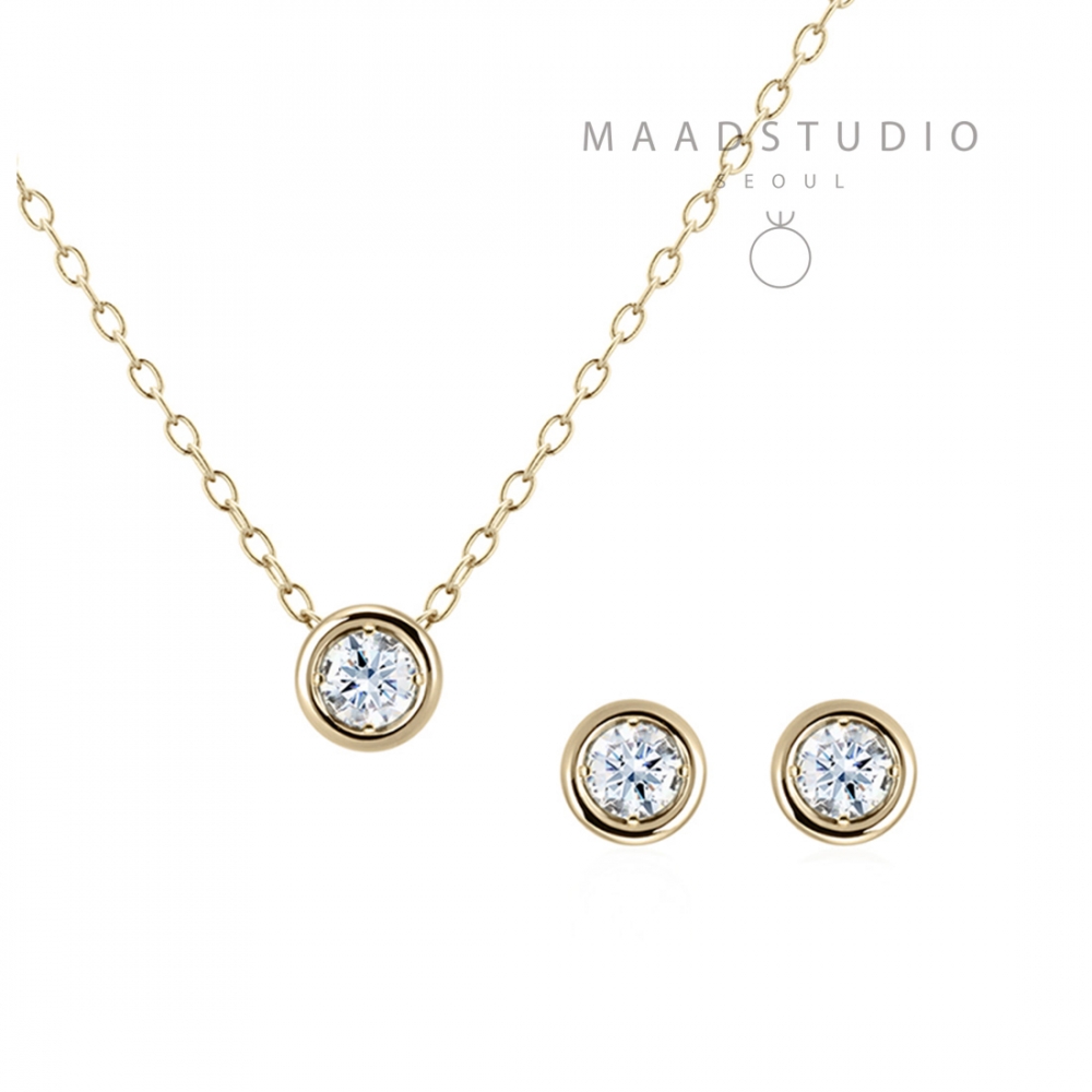 Hemisphere pendant & earring Set 14k gold CZ 0.1ct