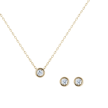 Hemisphere pendant & earring Set 14k gold CZ 0.1ct