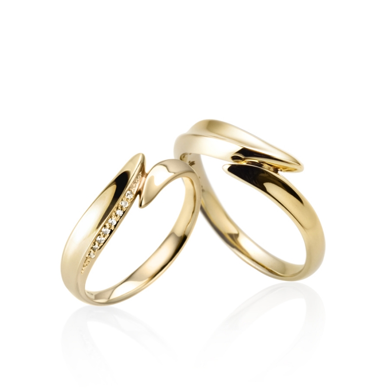 Neofinetia wedding ring Set (M&S) 14k gold CZ