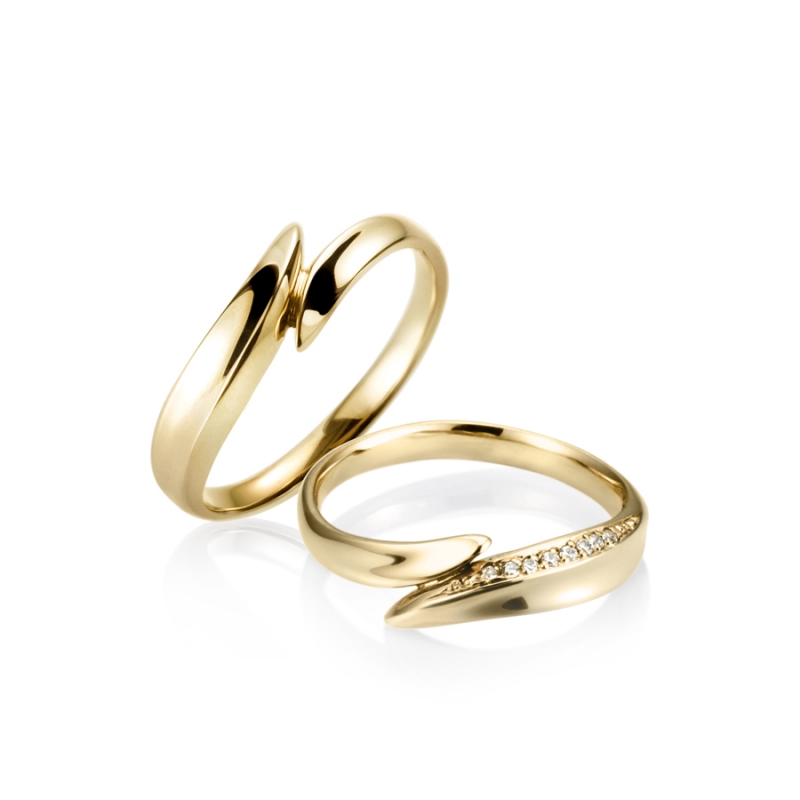 Neofinetia wedding ring Set (M&S) 14k gold CZ