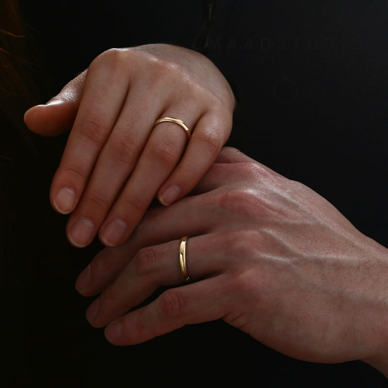 MR-II Oval band wedding ring Set 3.2mm & 2.8mm 14k gold