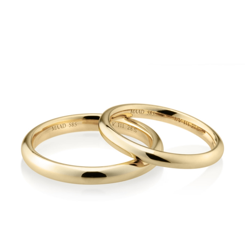 MR-III Oval dome band wedding ring Set 2.8mm & 2.3mm 14k gold