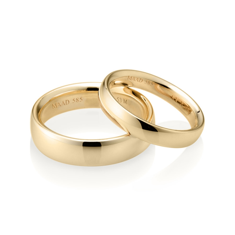 MR-X Flat oval band wedding ring Set 5.3mm & 3.6mm 14k gold