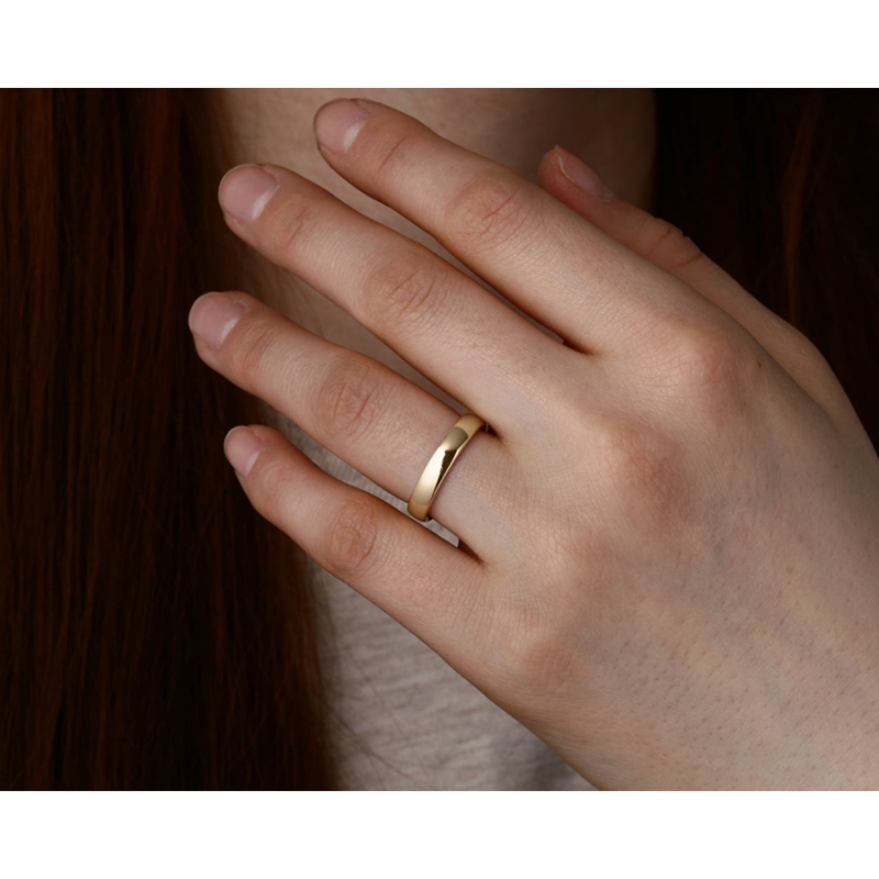 MR-X Flat oval band wedding ring Set 5.3mm & 3.6mm 14k gold
