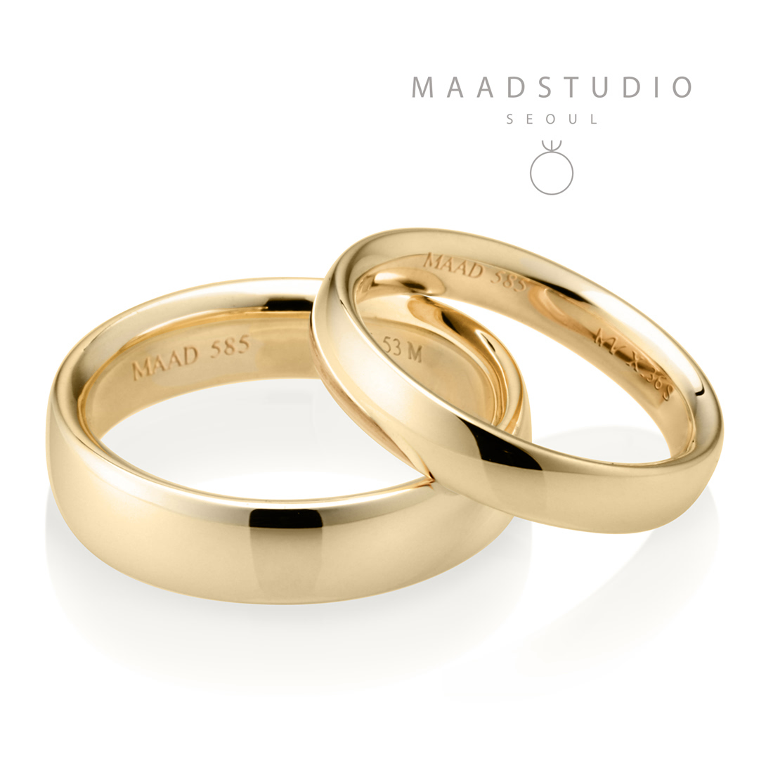 MR-X Flat oval band wedding ring Set 5.3mm & 3.6mm 14k gold