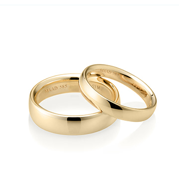 MR-X Flat oval band wedding ring Set 5.3mm & 3.6mm 14k gold