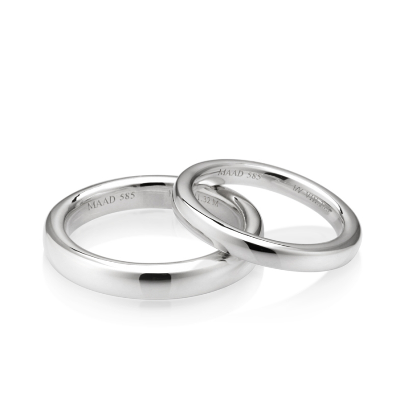 MR-VIII Raised square band wedding ring Set 3.2mm & 2.6mm 14k White gold
