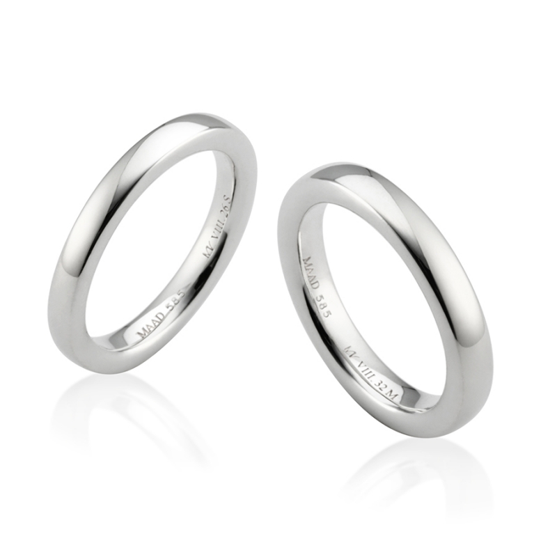 MR-VIII Raised square band wedding ring Set 3.2mm & 2.6mm 14k White gold