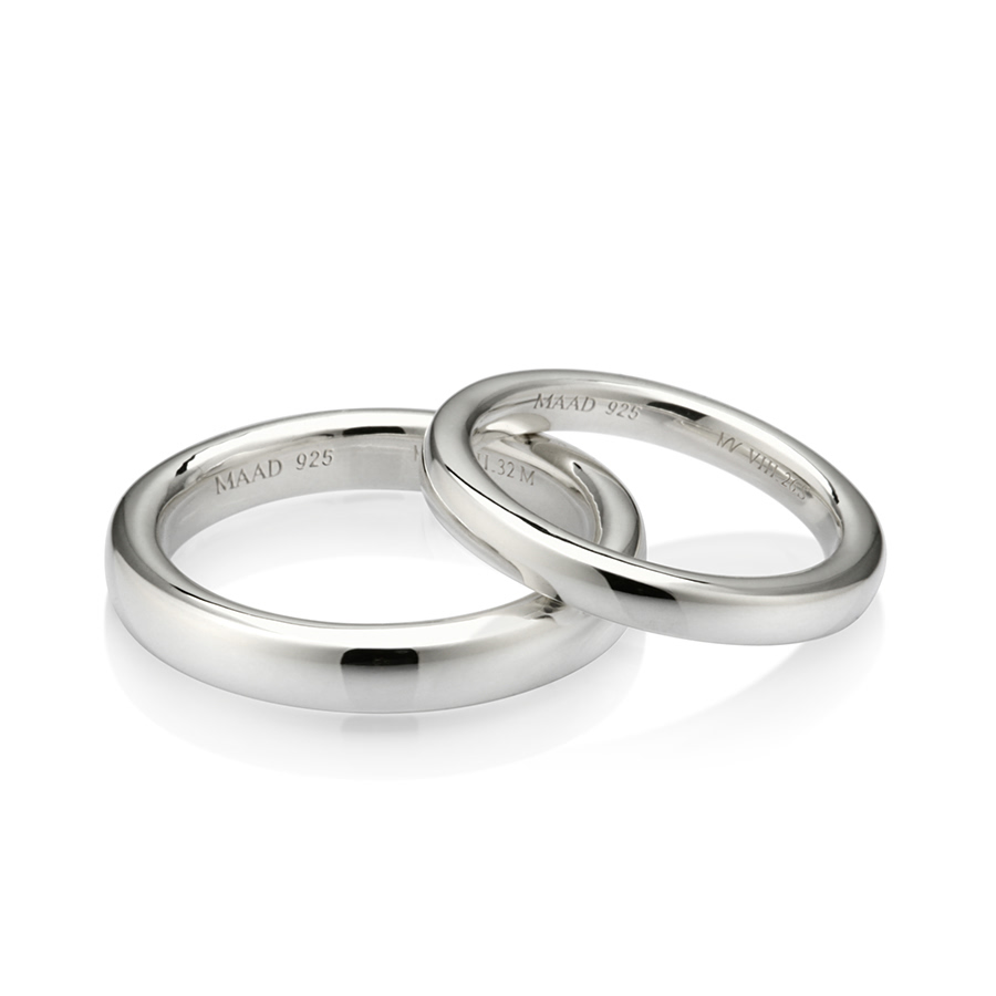 MR-VIII Raised square couple band ring Set 3.2mm & 2.6mm Sterling silver