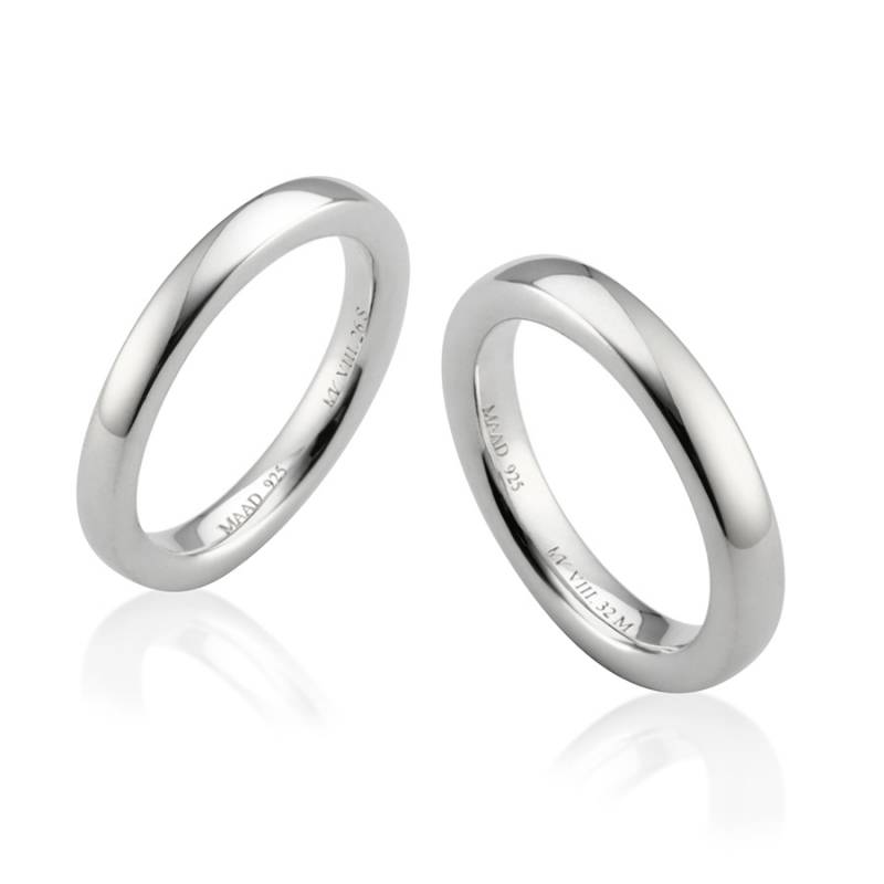 MR-VIII Raised square couple band ring Set 3.2mm & 2.6mm Sterling silver
