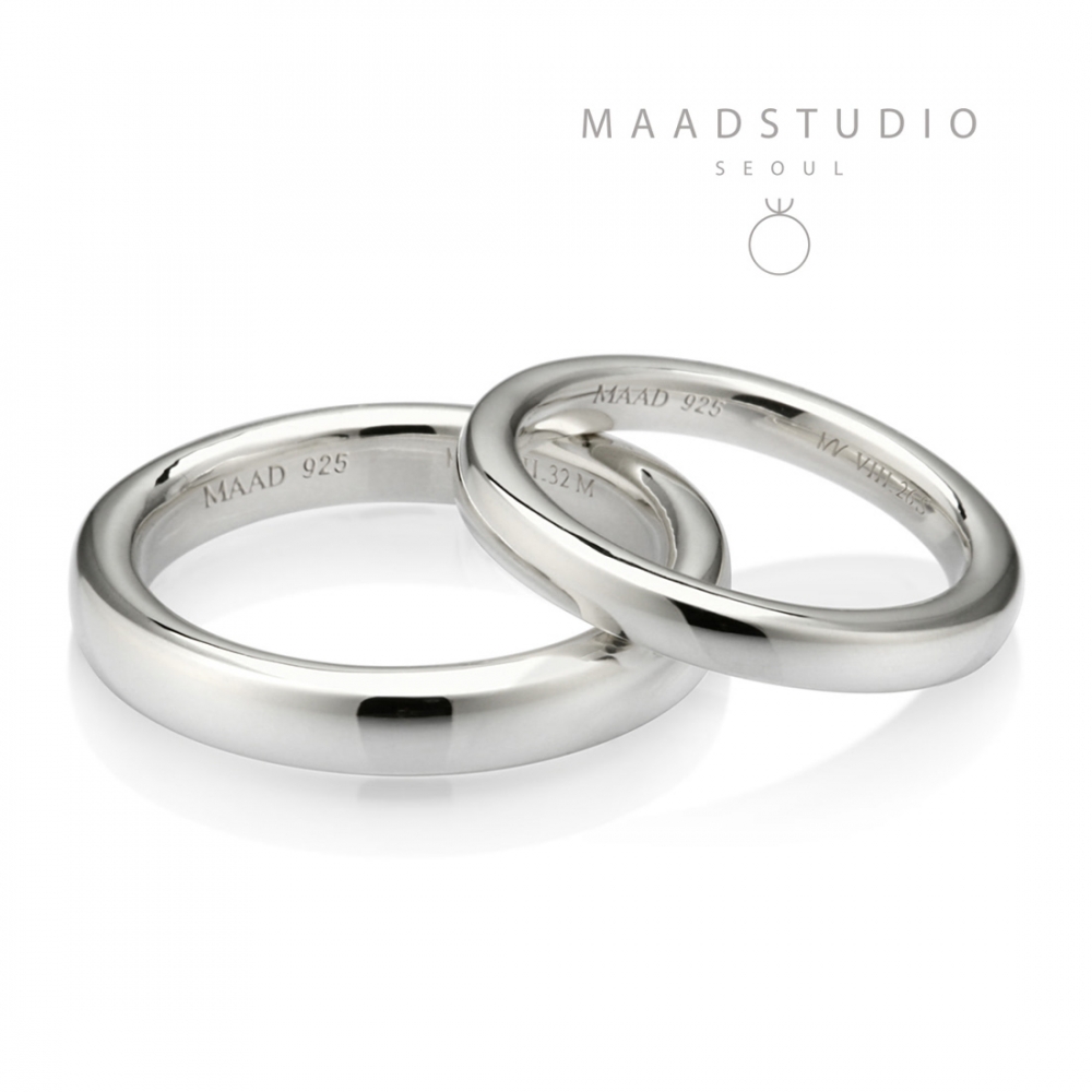 MR-VIII Raised square couple band ring Set 3.2mm & 2.6mm Sterling silver