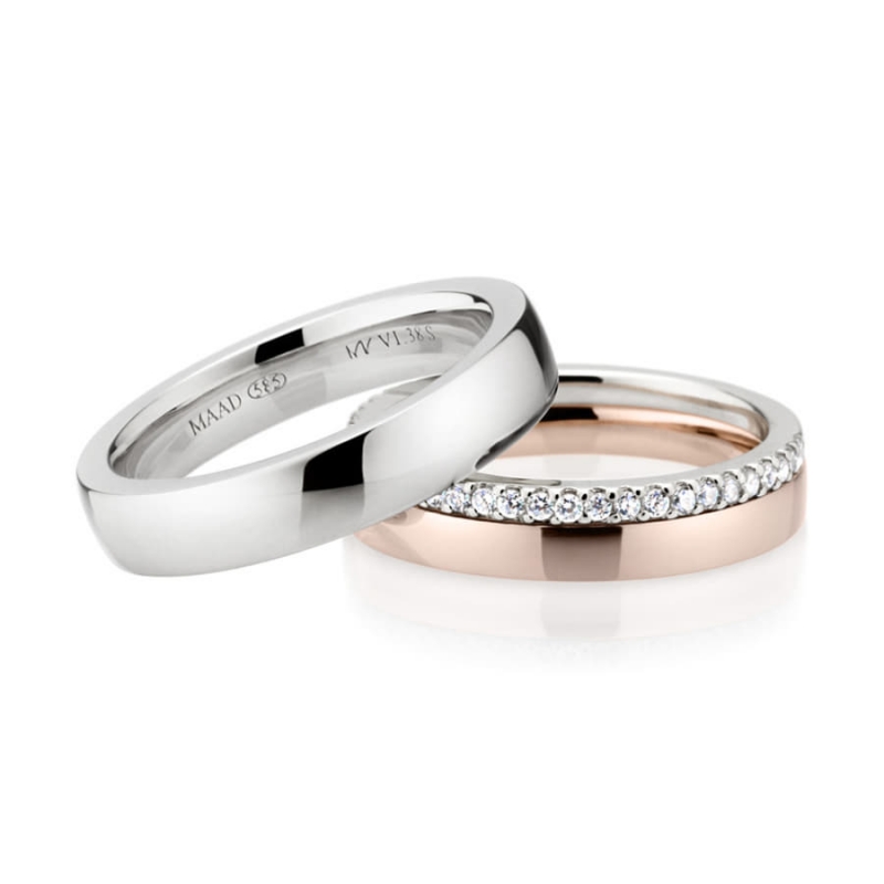 MR-VI Arch square Layerd wedding ring Set 3.8mm & 2.6mm & 1.5mm 14k gold combi CZ