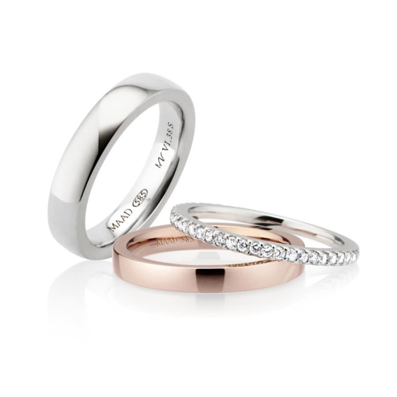 MR-VI Arch square Layerd wedding ring Set 3.8mm & 2.6mm & 1.5mm 14k gold combi CZ