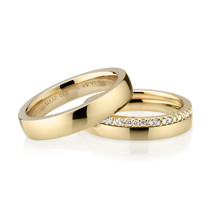 MR-VI Arch square Layerd wedding ring Set 3.8mm & 2.6mm & 1.5mm 14k gold CZ