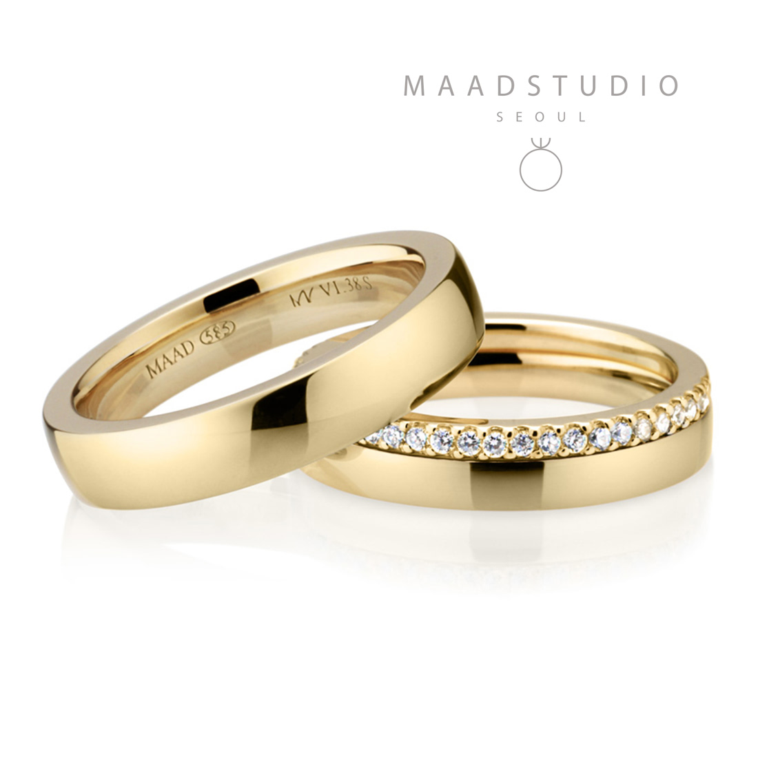 MR-VI Arch square Layerd wedding ring Set 3.8mm & 2.6mm & 1.5mm 14k gold CZ