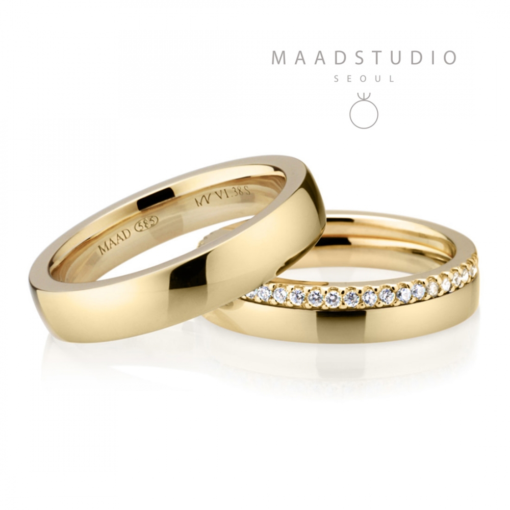 MR-VI Arch square Layerd wedding ring Set 3.8mm & 2.6mm & 1.5mm 14k gold CZ