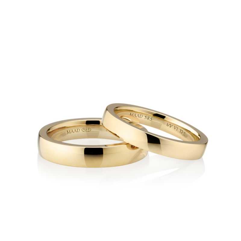 MR-VI Arch square band wedding ring Set 3.8mm & 3.2mm 14k gold