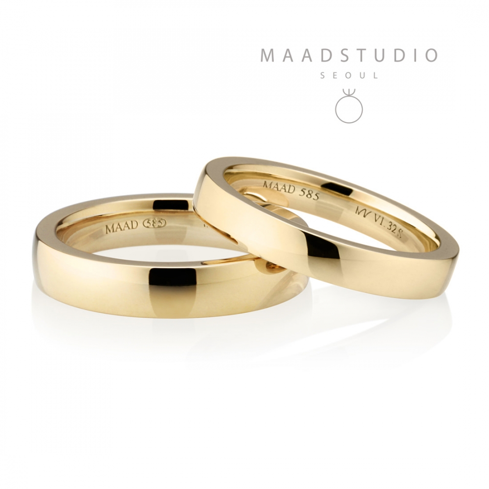 MR-VI Arch square band wedding ring Set 3.8mm & 3.2mm 14k gold