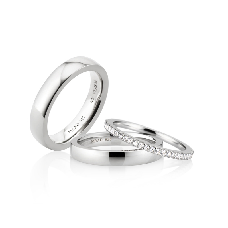 MR-VI Arch square Layerd couple ring Set 4.8mm & 3.2mm & 1.5mm Sterling silver CZ