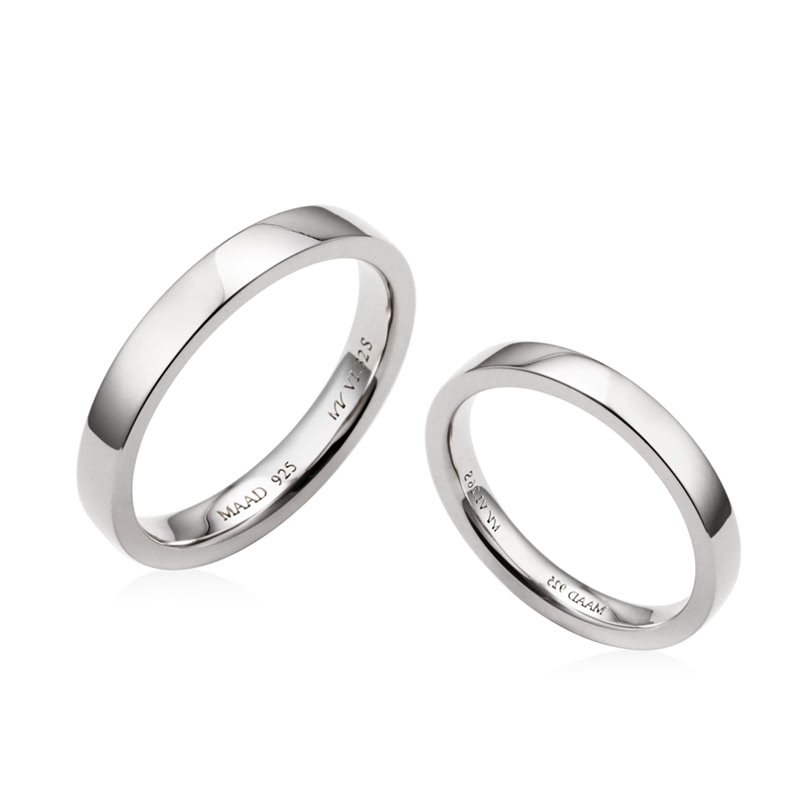 MR-VI Arch square couple band ring Set 3.2mm & 2.6mm Sterling silver