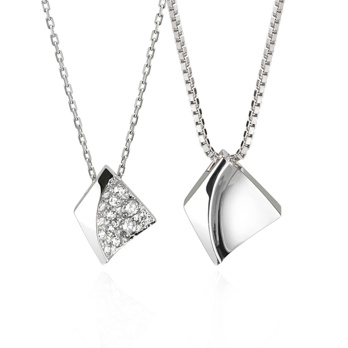결정 커플목걸이 (중+소) Silver_925 CZ & flat