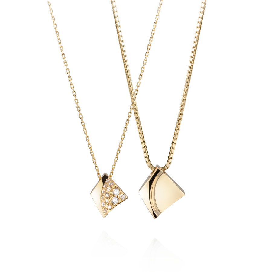 Crystalloid couple pendant Set (M&S) 14k gold CZ & flat