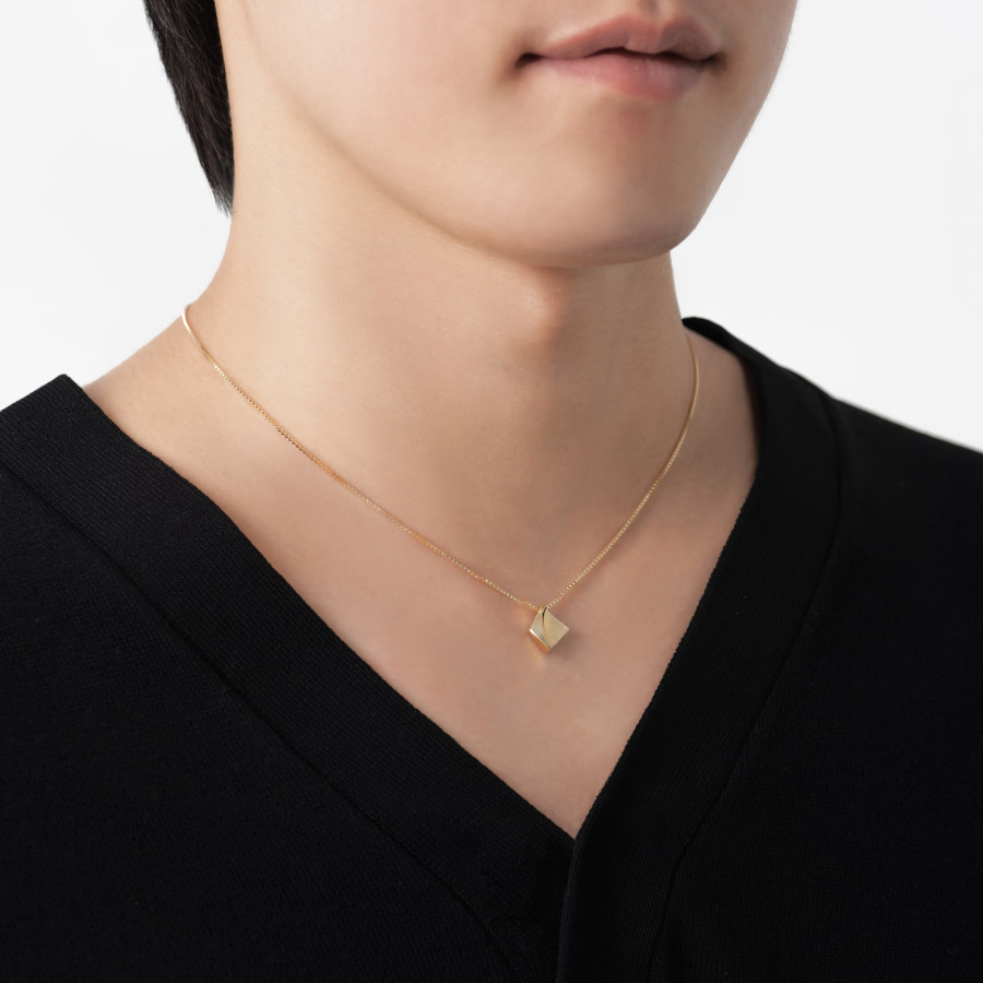 결정 커플목걸이 (중+소) 14k CZ & Flat