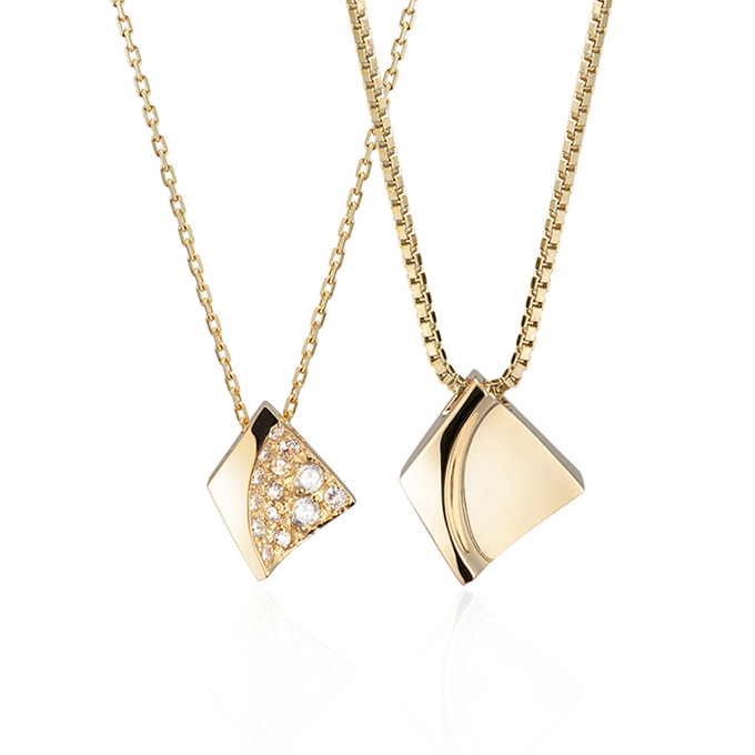 결정 커플목걸이 (중+소) 14k CZ & Flat