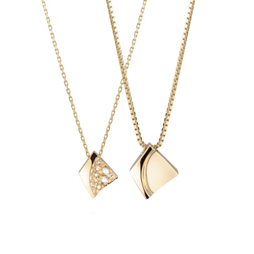 Crystalloid couple pendant Set (M&S) 14k gold CZ & flat