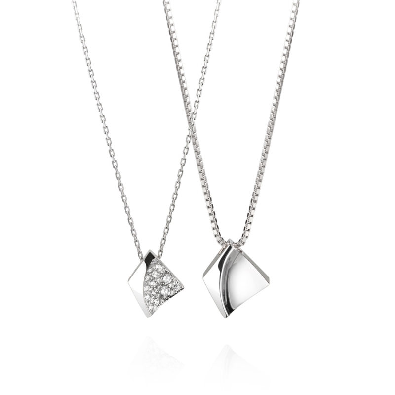 Crystalloid couple pendant Set (M&S) 14k White gold CZ & flat