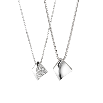 Crystalloid couple pendant Set (M&S) 14k White gold CZ & flat