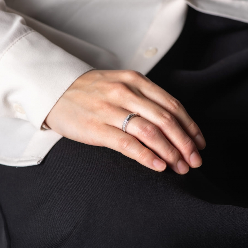 Unison wedding ring Set (L&M) 14k White gold CZ & flat
