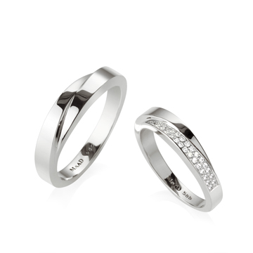 Unison wedding ring Set (L&M) 14k White gold CZ & flat