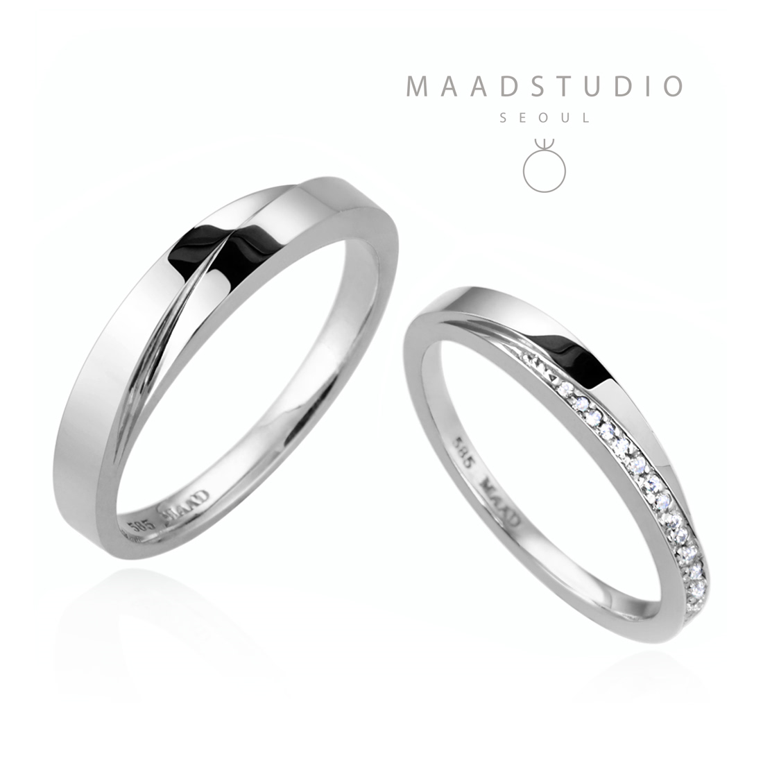 Unison couple ring Set (M&S) CZ & flat Sterling silver