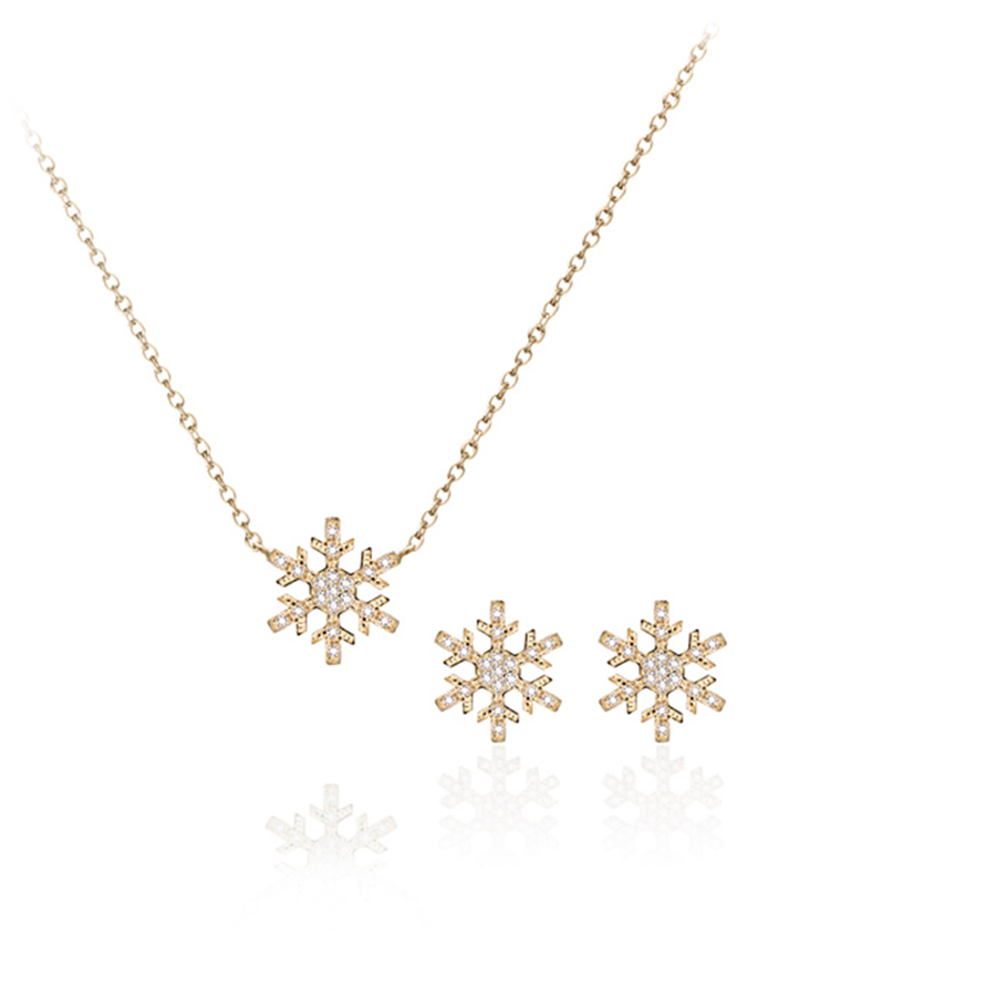 Yukinohana pendant & earring Set (S) 14k gold CZ